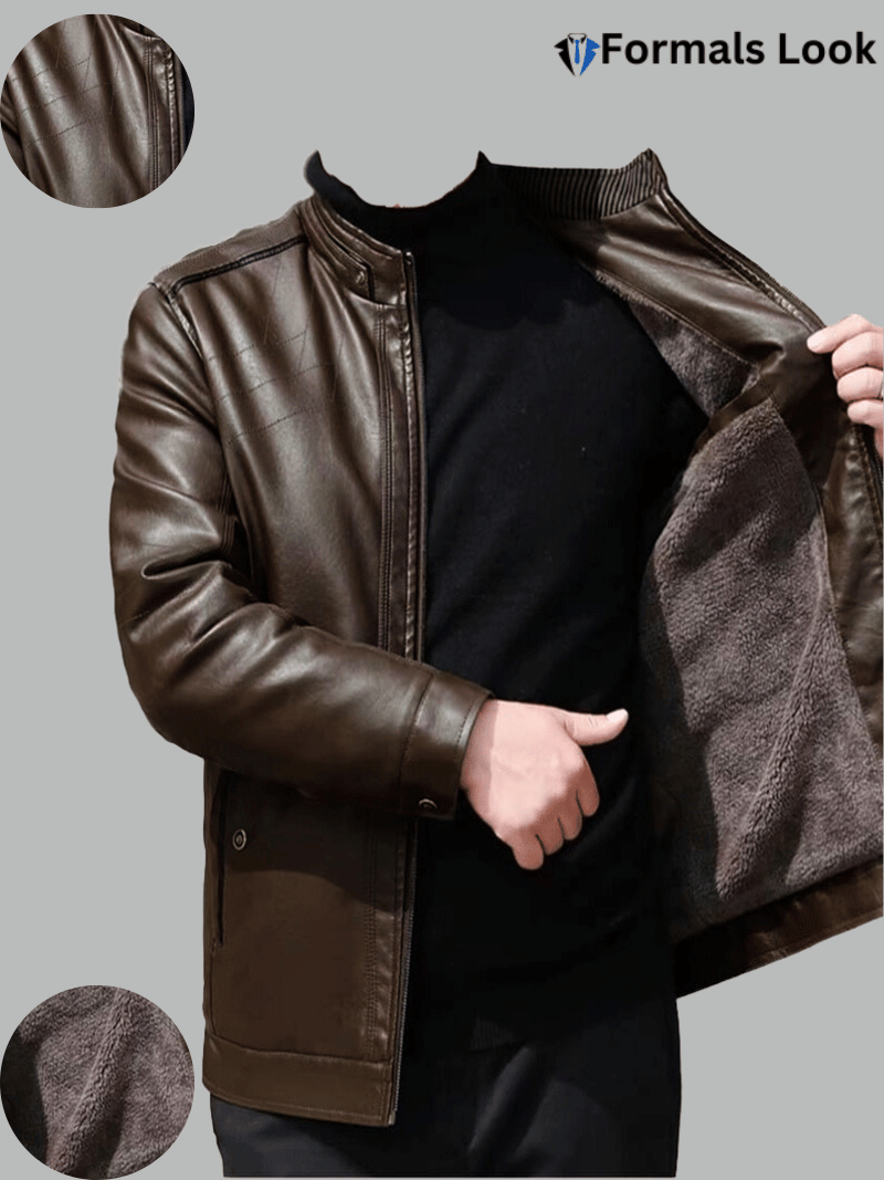 Dark Brown Artificial Leather Jacket